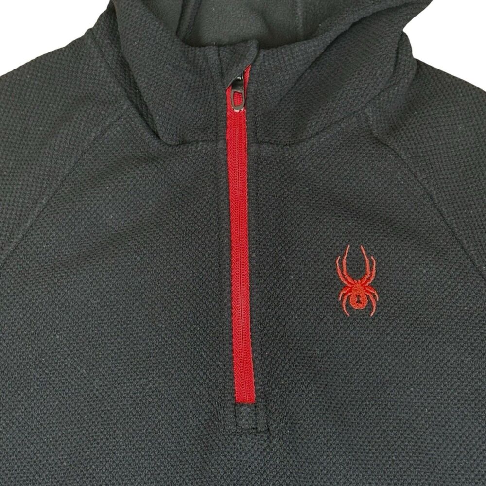 Spyder Black Red 1/4 Zip Hooded Performance Pullover Men’s Large - Picture 3 of 11
